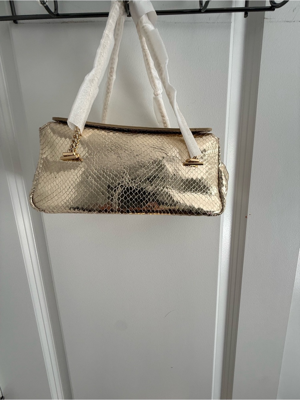 J. Crew Metallic Gold Snake-Embossed Shoulder Bag